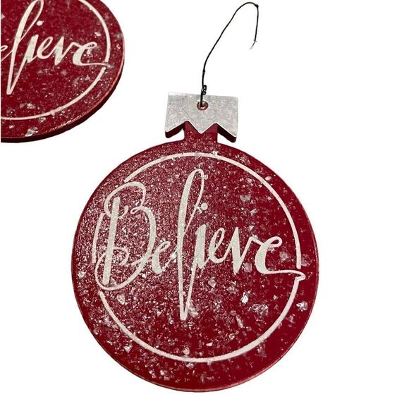Believe Ornament Set of 2 Metal Wood NWOT - Picture 4 of 4